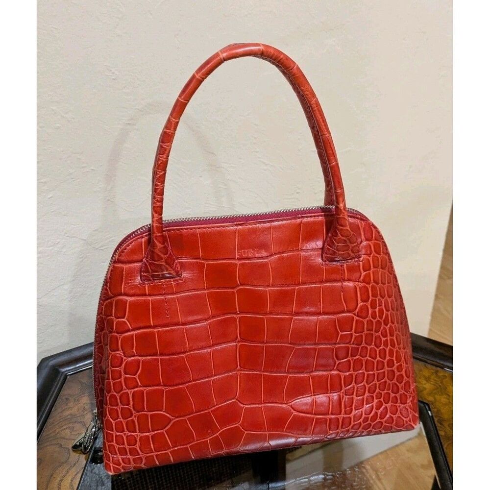 Furla Made In Italy Red Leather Alligator Handbag - Picture 10 of 10